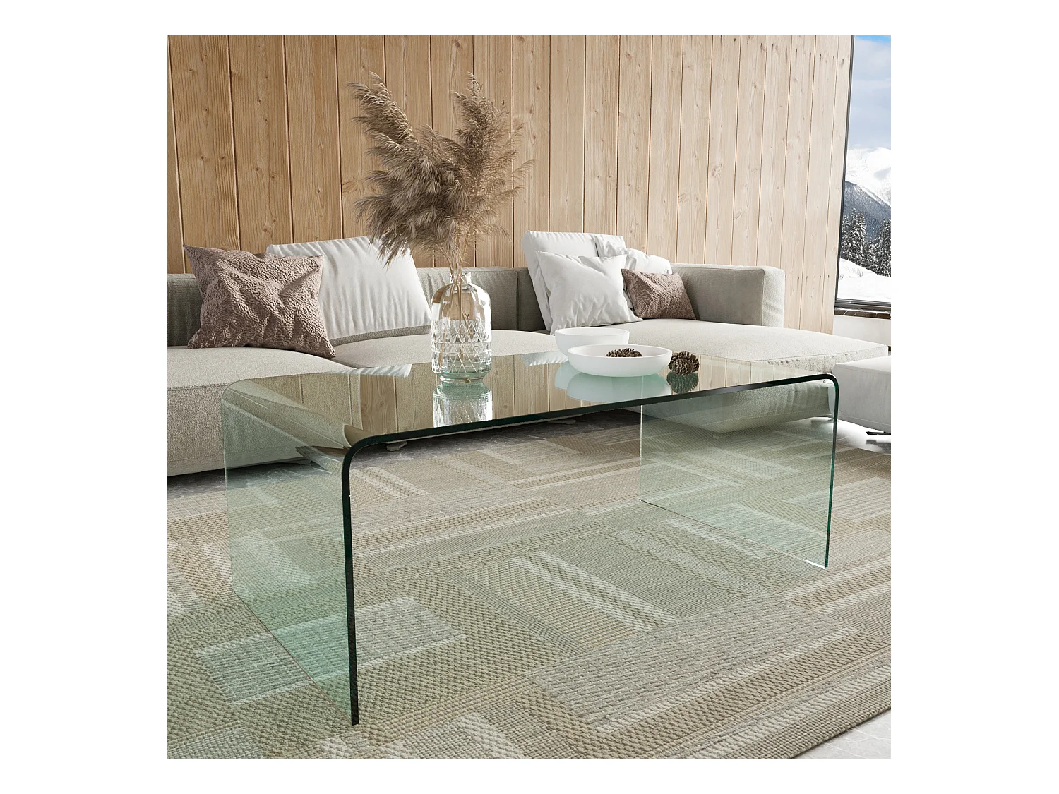 Tavolino Basso da Salotto Rettangolare in Vetro e Curvato (110 x 43 x 60 cm)- Luxury Z-01 - Design curvo e Moderno