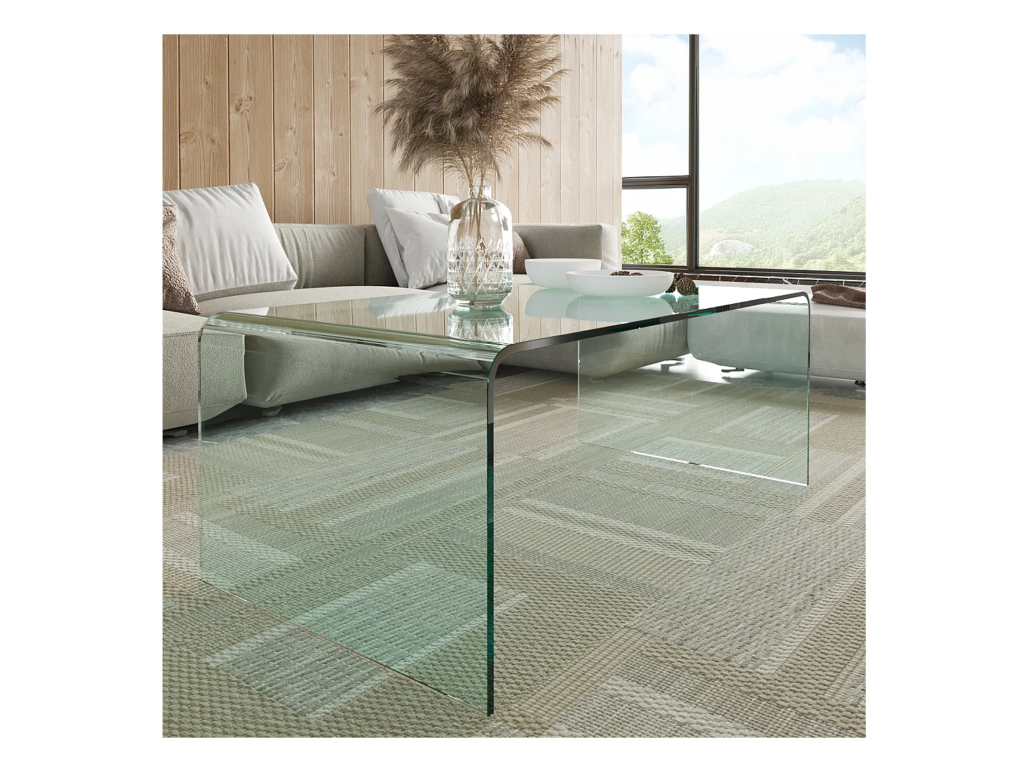 Tavolino Basso da Salotto Rettangolare in Vetro e Curvato (110 x 43 x 60 cm)- Luxury Z-01 - Design curvo e Moderno