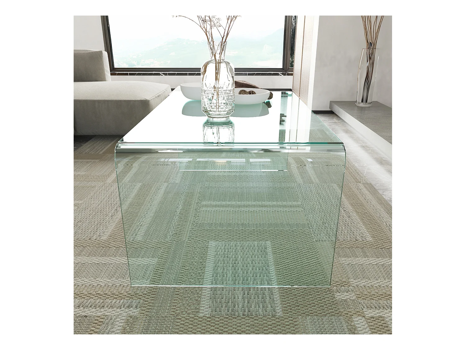 Tavolino Basso da Salotto Rettangolare in Vetro e Curvato (110 x 43 x 60 cm)- Luxury Z-01 - Design curvo e Moderno