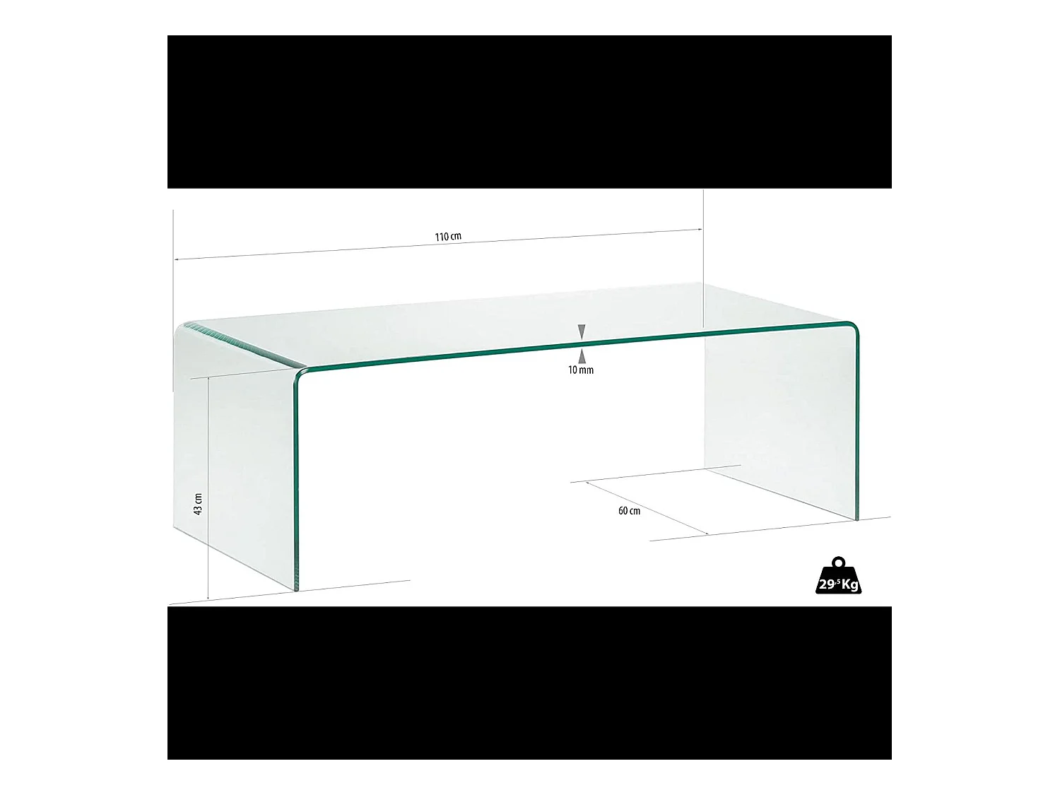 Tavolino Basso da Salotto Rettangolare in Vetro e Curvato (110 x 43 x 60 cm)- Luxury Z-01 - Design curvo e Moderno