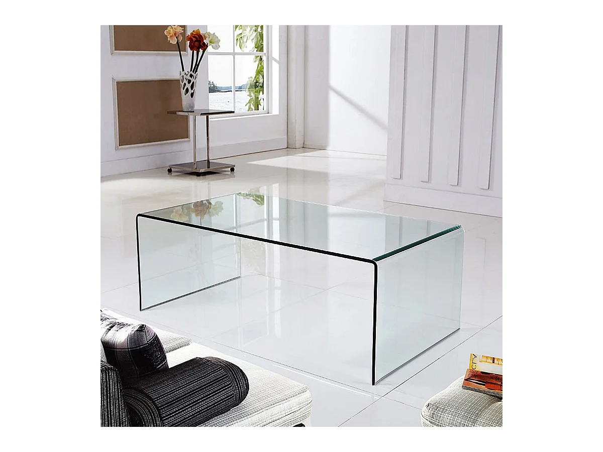 Tavolino Basso da Salotto Rettangolare in Vetro e Curvato (110 x 43 x 60 cm)- Luxury Z-01 - Design curvo e Moderno