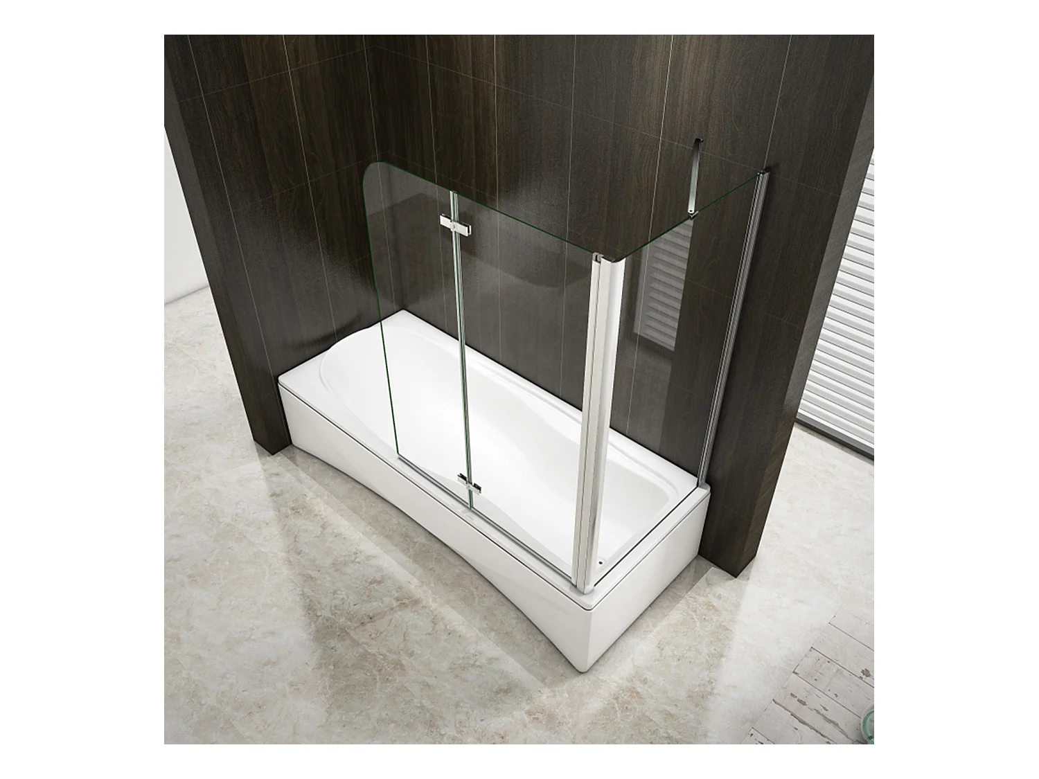 110x75x140cm Badscherm badwand 2 panelen vouwbaar met vast zijwand,6mm NANO helder ESG-veiligheidsglas,profiel van glanzend chroom