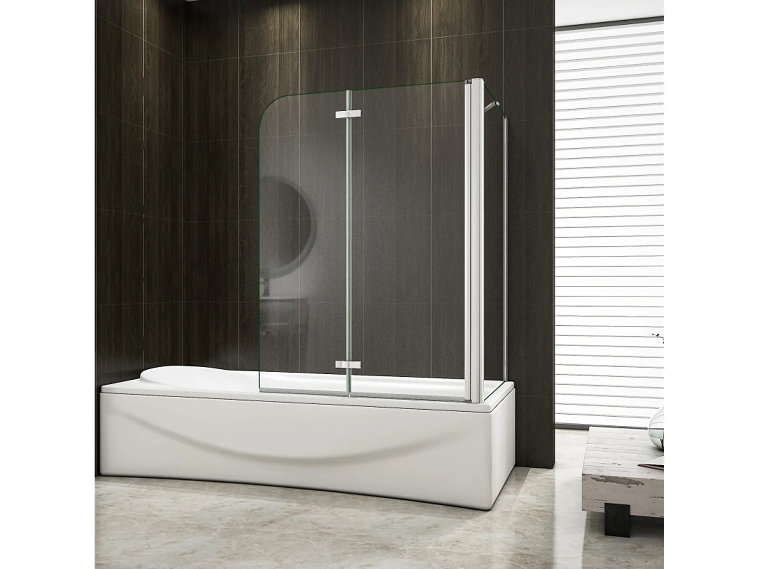 120x60x140cm Badscherm badwand 2 panelen vouwbaar met vast zijwand,6mm NANO helder ESG-veiligheidsglas,profiel van glanzend chroom