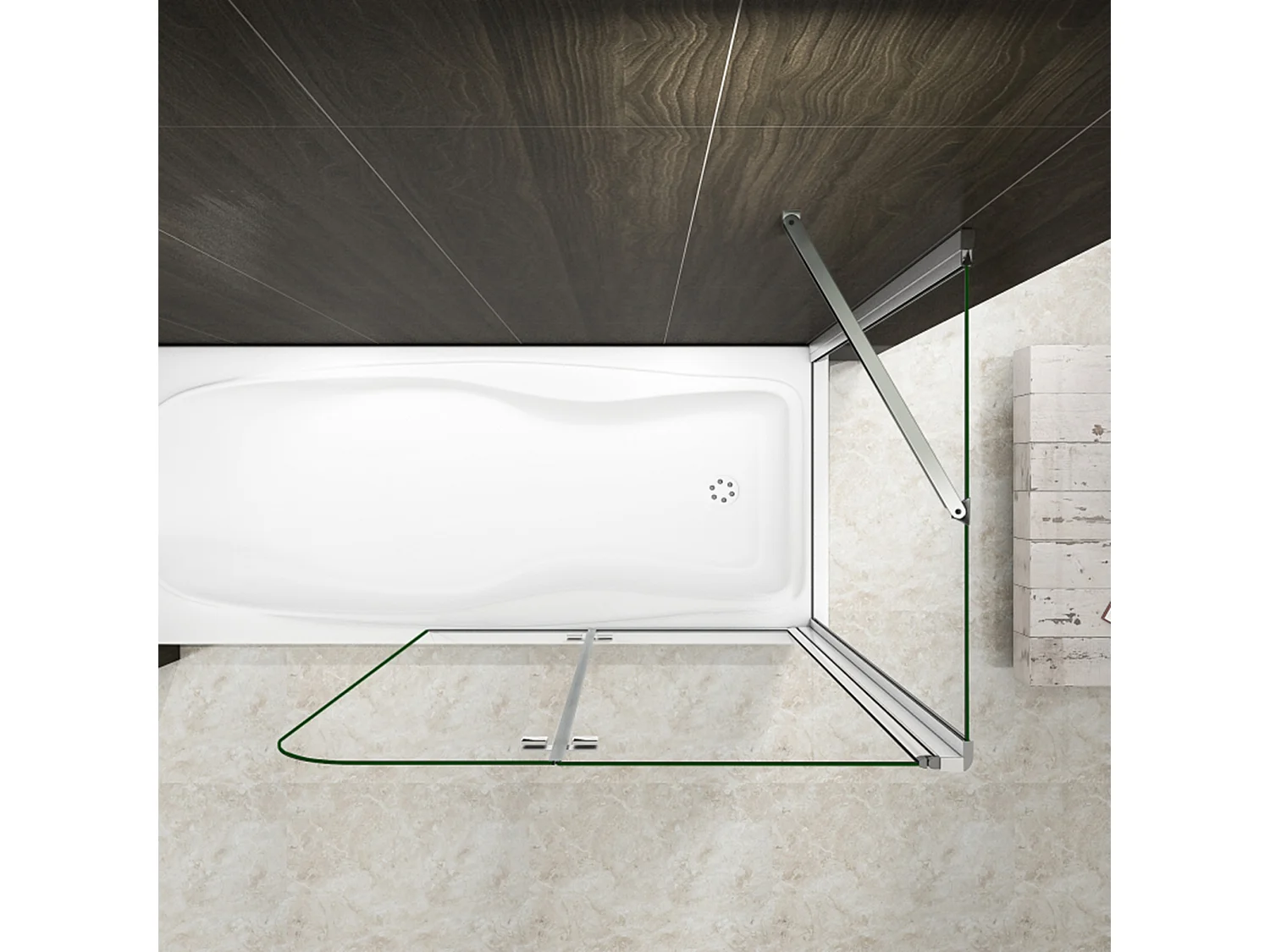 100x80x140cm Badscherm badwand 2 panelen vouwbaar met vast zijwand,6mm NANO helder ESG-veiligheidsglas,profiel van glanzend chroom