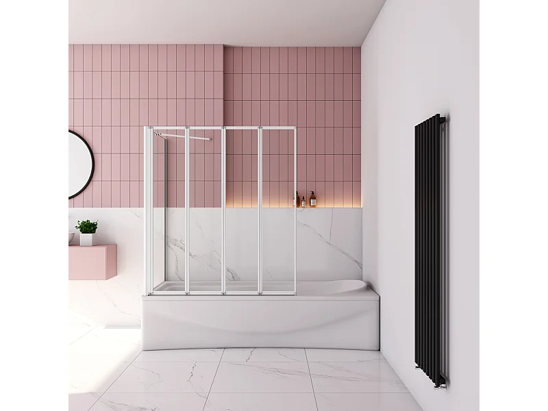 100x80x140 cm Badwand 4 panelen vouwbaar met vast zijwand,4mm helder ESG-veiligheidsglas,profiel van mat grijs