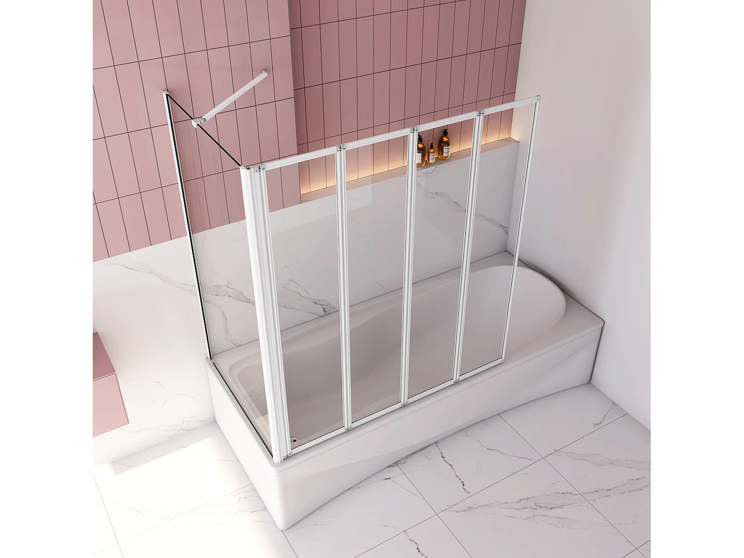 100x80x140 cm Badwand 4 panelen vouwbaar met vast zijwand,4mm helder ESG-veiligheidsglas,profiel van mat grijs