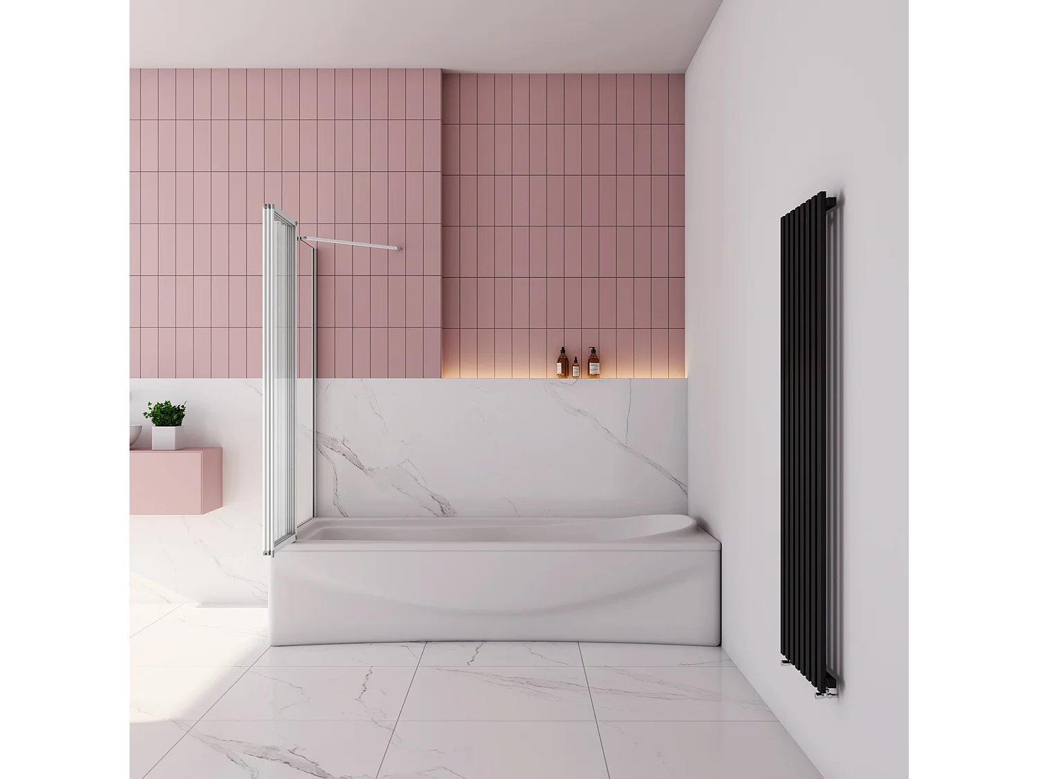 120x75x140cm Badwand 3 panelen vouwbaar met vast zijwand,4mm helder ESG-veiligheidsglas,profiel van mat grijs