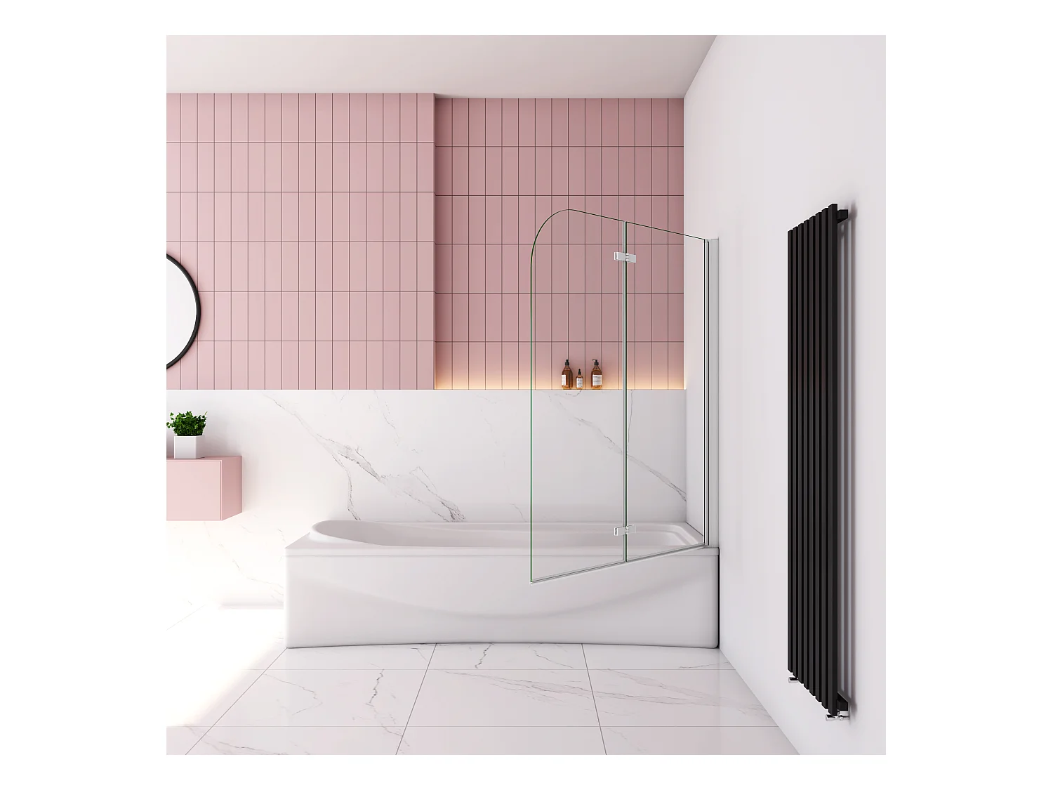 120x140cm Badscherm badwand 2 panelen vouwbaar,6mm NANO helder ESG-veiligheidsglas - mat wit profiel