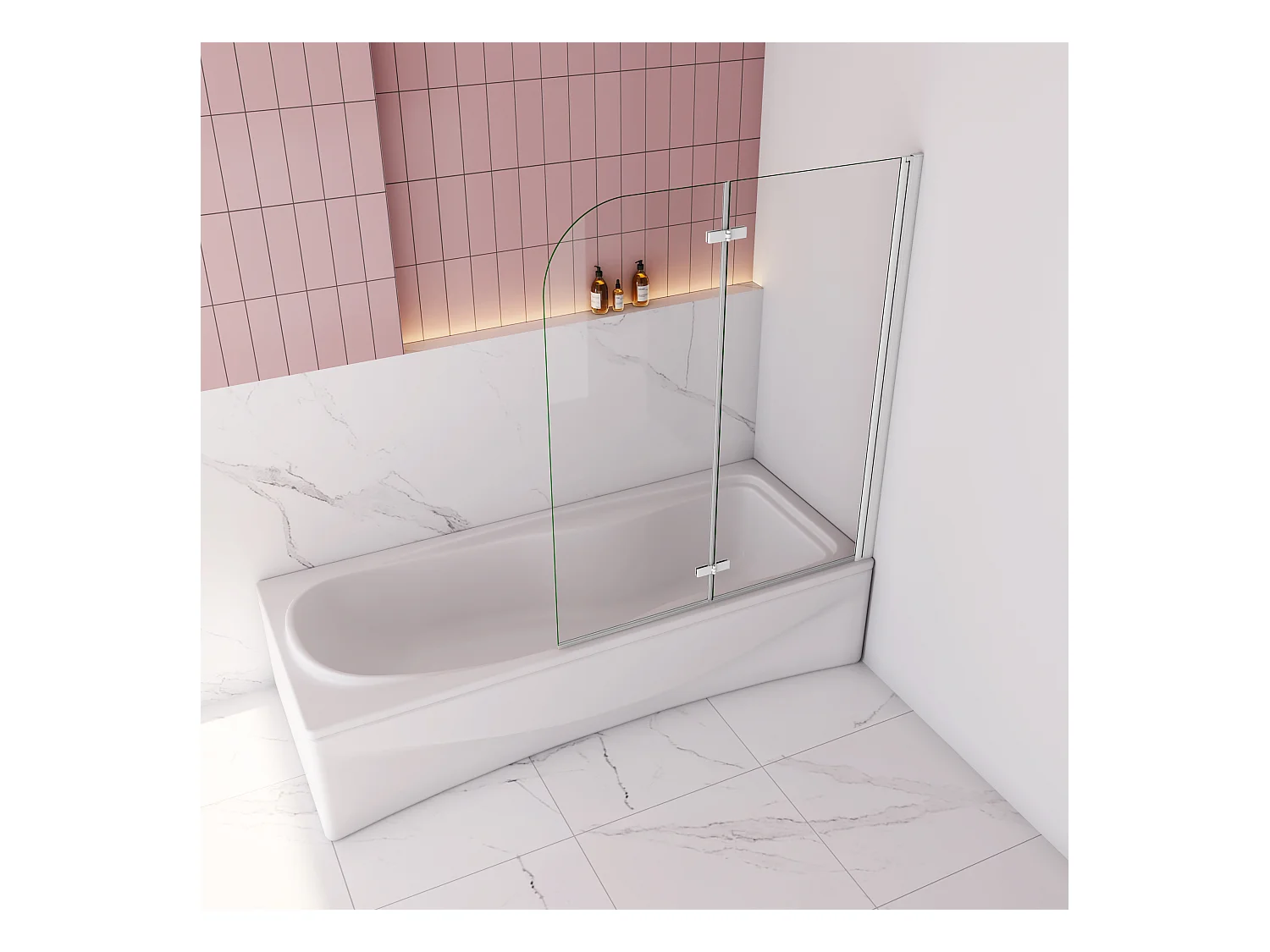 120x140cm Badscherm badwand 2 panelen vouwbaar,6mm NANO helder ESG-veiligheidsglas - mat wit profiel