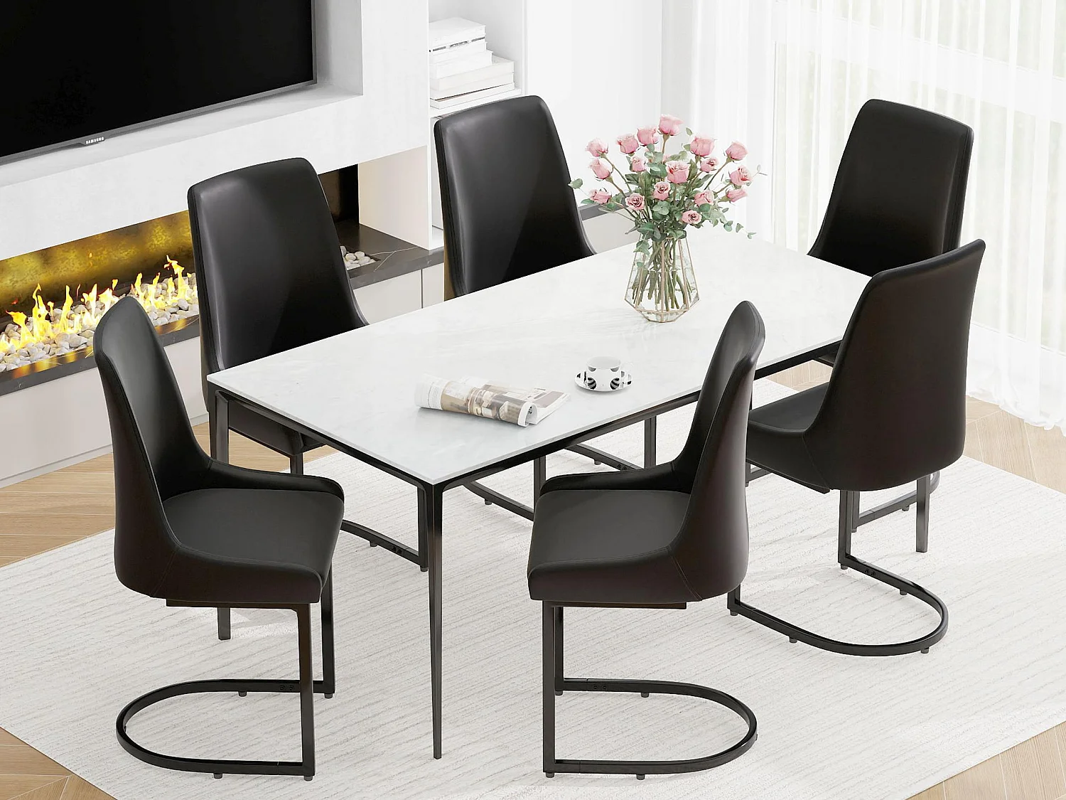 Lot de 6 chaises en cuir PU - pieds en métal - Noir