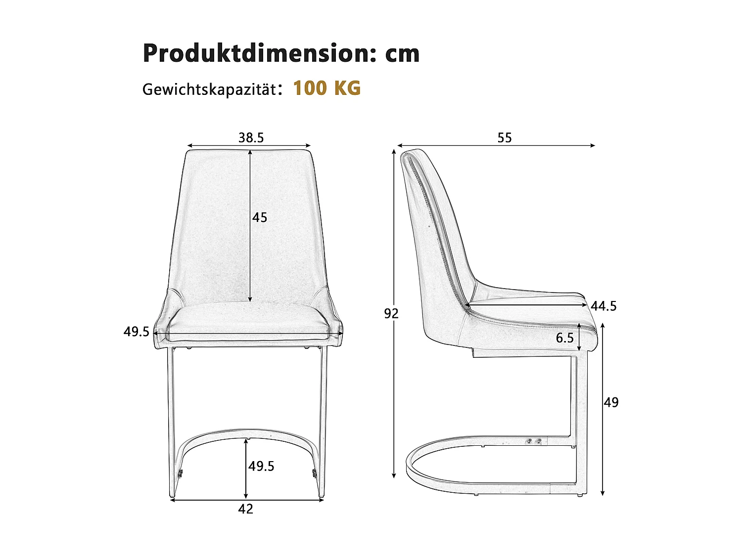 Lot de 6 chaises en cuir PU - pieds en métal - Noir