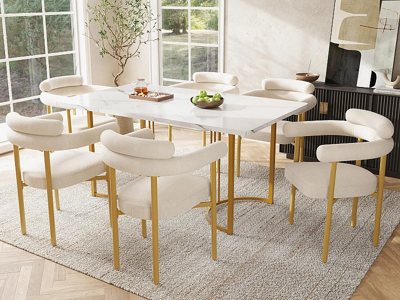 Set mit 6 Samtstühlen - moderner Stil - Goldene Stuhlbeine - Weiß und Gold