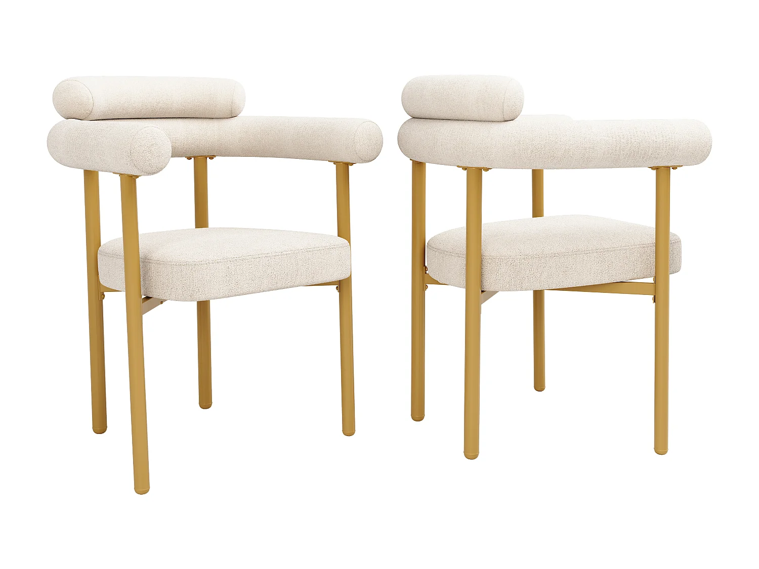 Set van 6 fluwelen stoelen - moderne stijl - Gouden stoelpoten - Wit en Goud