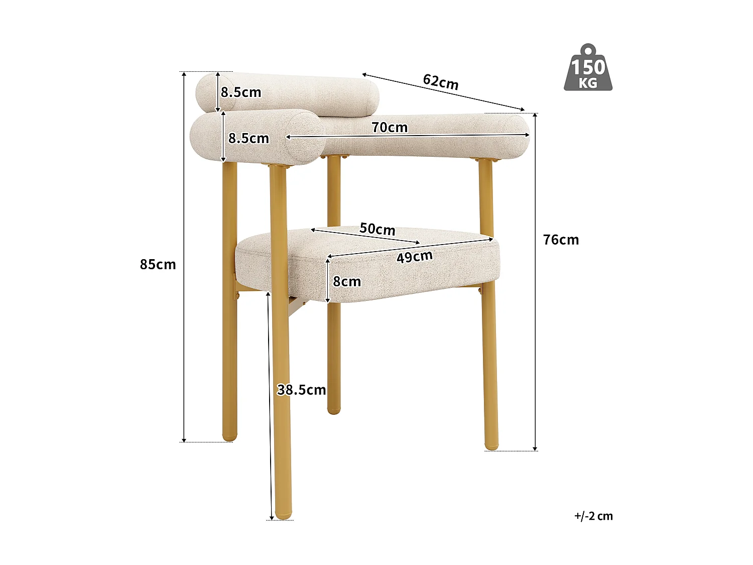 Set van 6 fluwelen stoelen - moderne stijl - Gouden stoelpoten - Wit en Goud