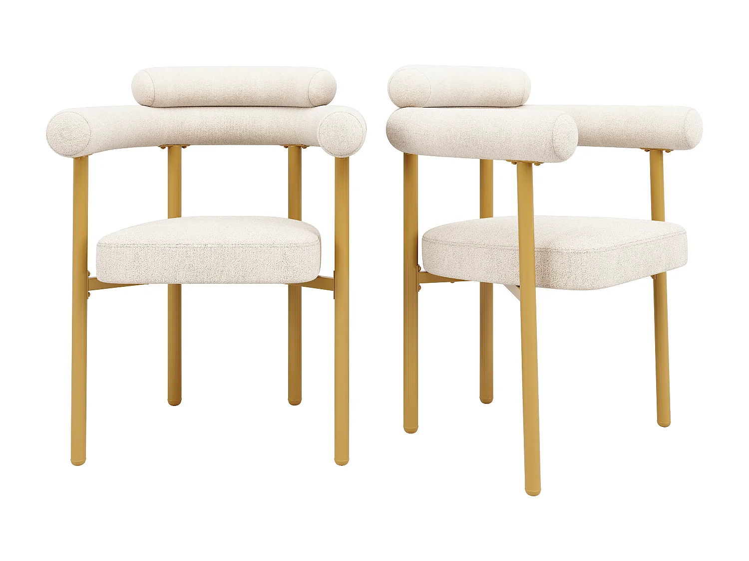 Set van 6 fluwelen stoelen - moderne stijl - Gouden stoelpoten - Wit en Goud