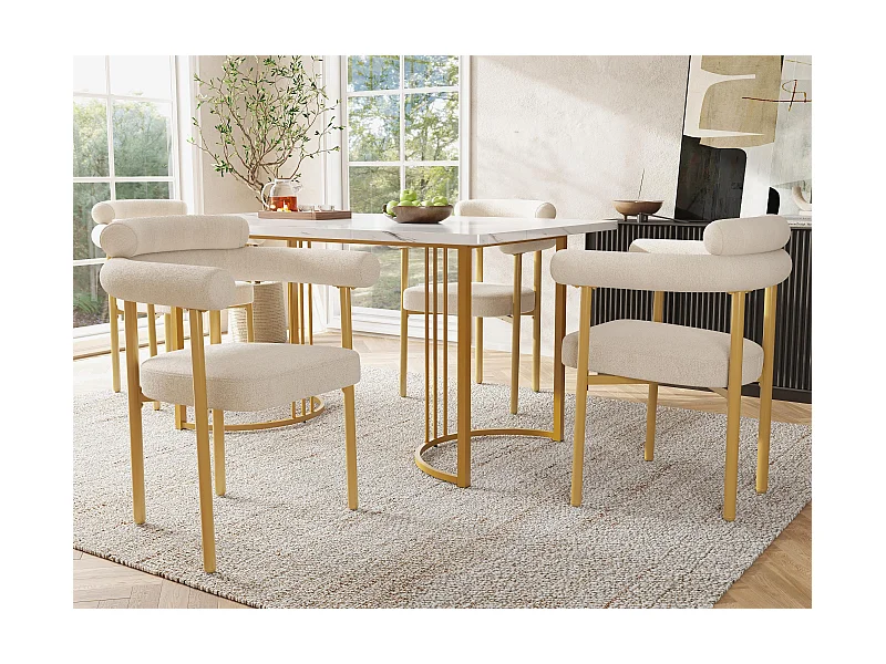 Set mit 4 Samtstühlen - moderner Stil - Goldene Stuhlbeine - Weiß und Gold