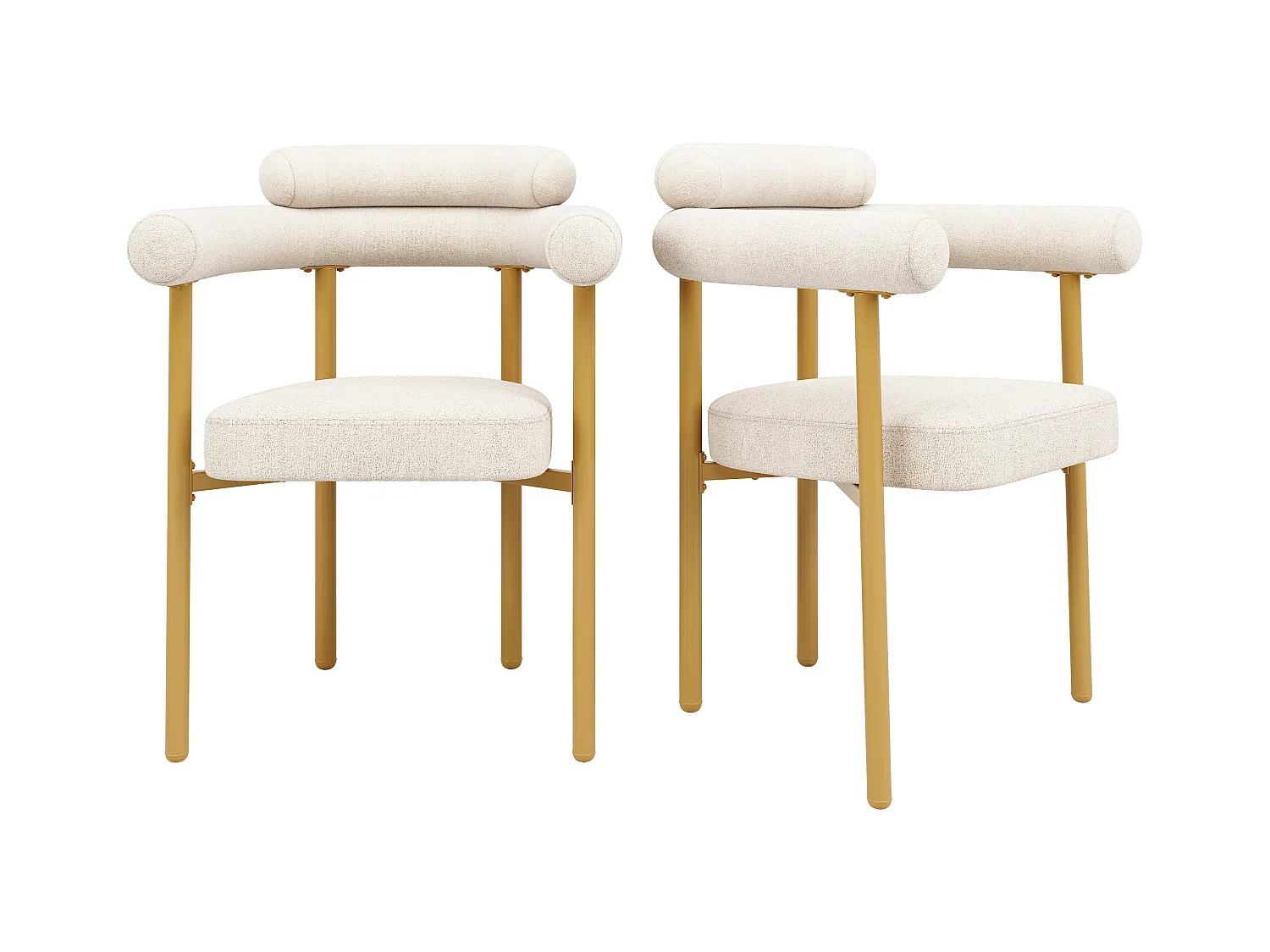 Set mit 4 Samtstühlen - moderner Stil - Goldene Stuhlbeine - Weiß und Gold