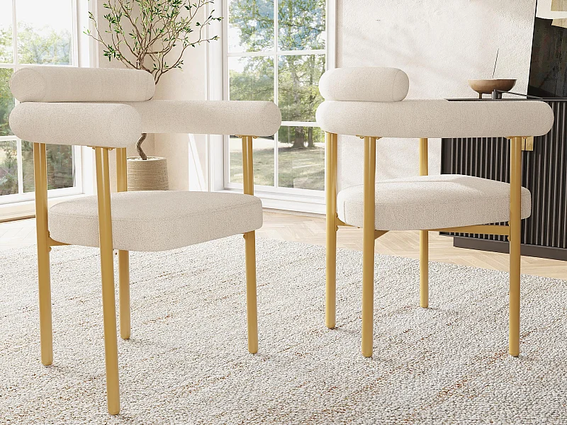 Set mit 2 Samtstühlen - moderner Stil - Goldene Stuhlbeine - Weiß und Gold