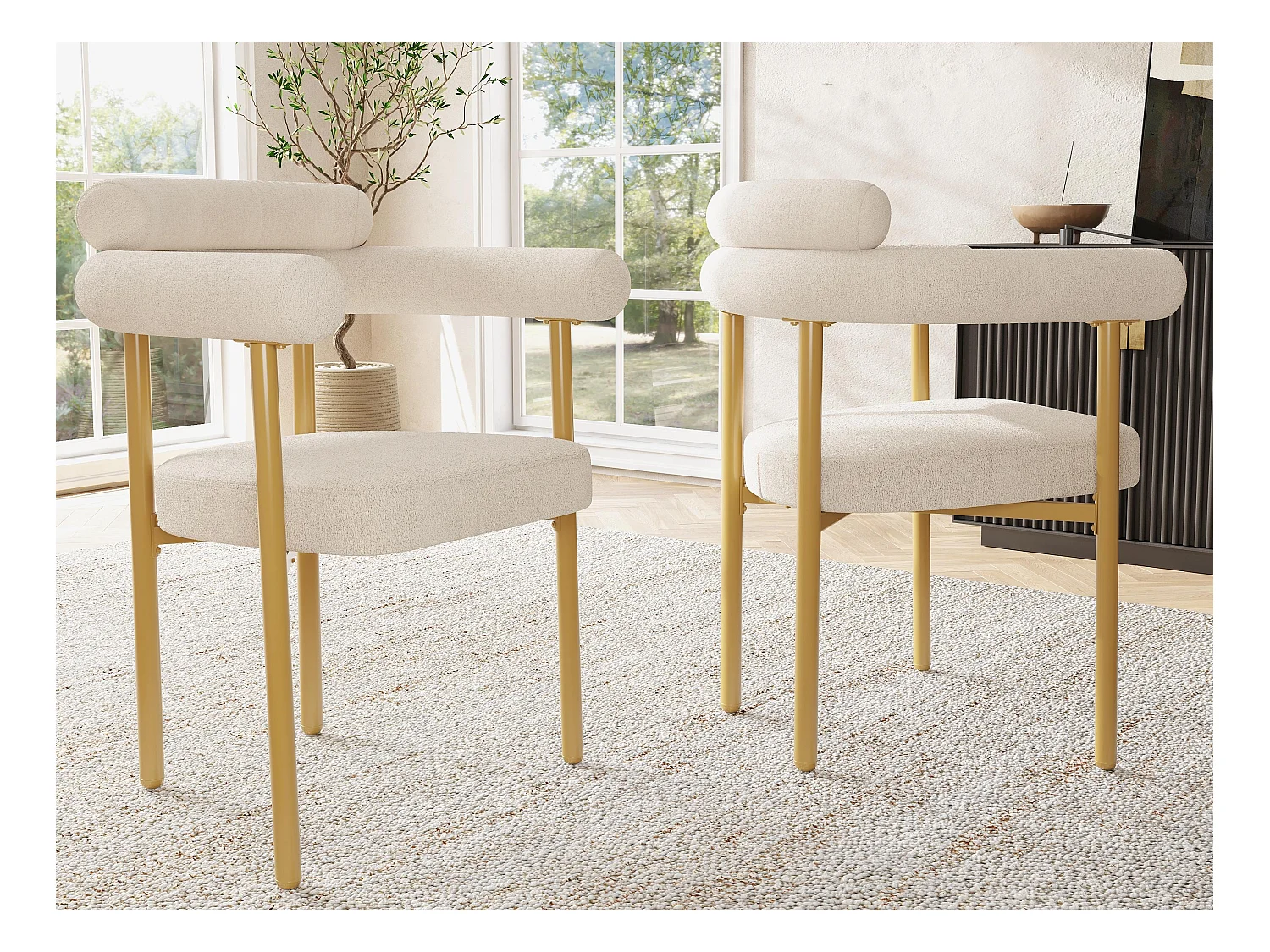 Set mit 2 Samtstühlen - moderner Stil - Goldene Stuhlbeine - Weiß und Gold