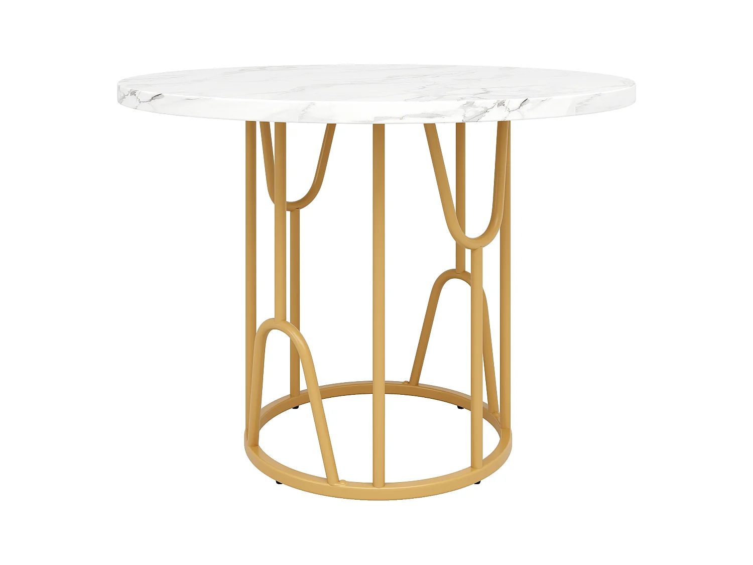 Okrągły stół 80x80x76 cm - Metalowa konstrukcja - fornir z wzorem marmuru - Dla 2-6 osób - Biały i Złoty