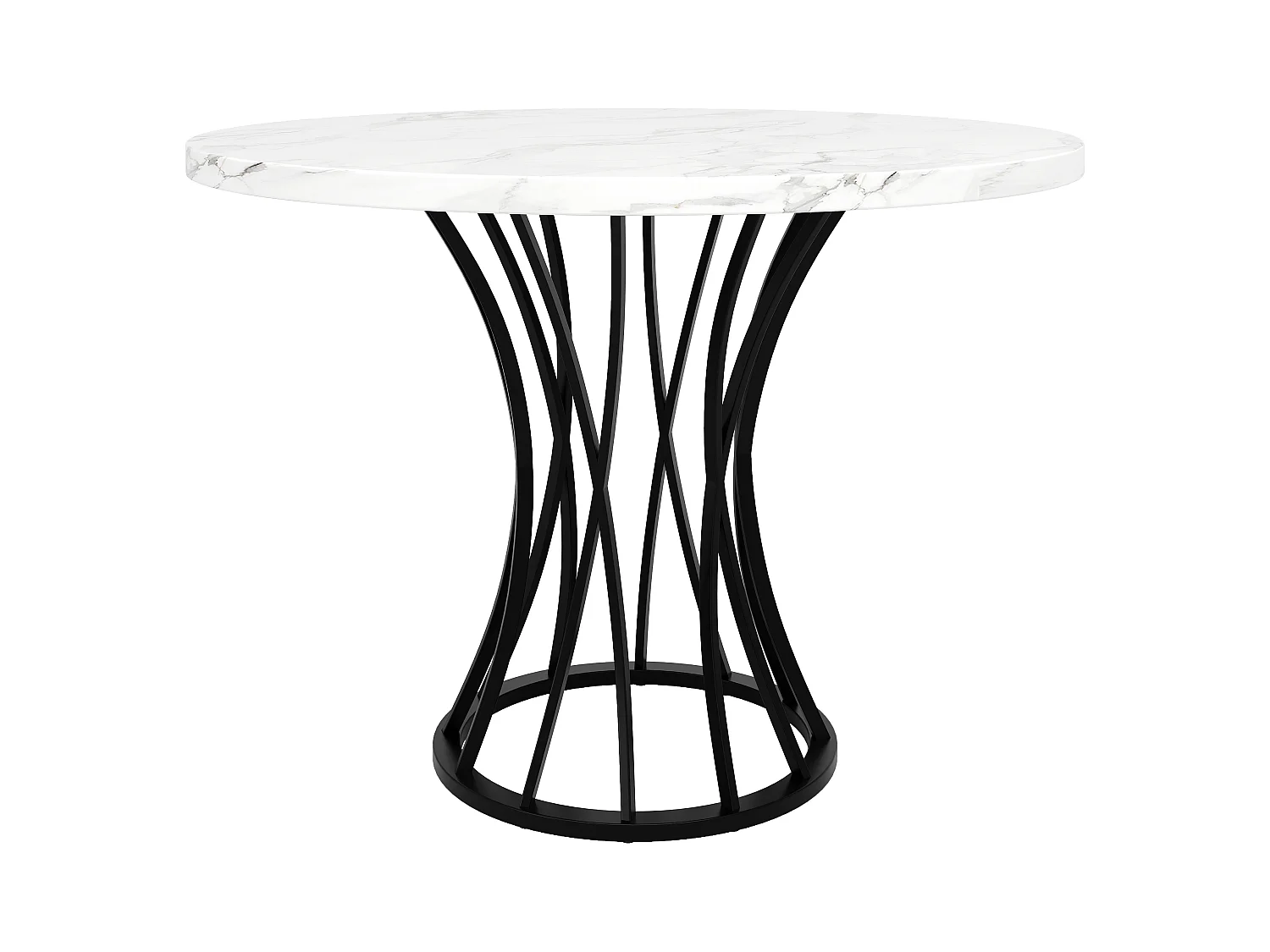 Table à manger ronde 80x80x76cm - Cadre en métal - placage à motif marbre - 2 à 6 personnes - Blanc & Noir