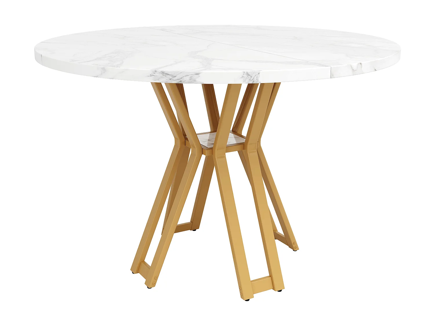 Table à manger ronde 100x100x76cm - Cadre en métal - placage à motif marbre - 2 à 6 personnes - Blanc & Doré