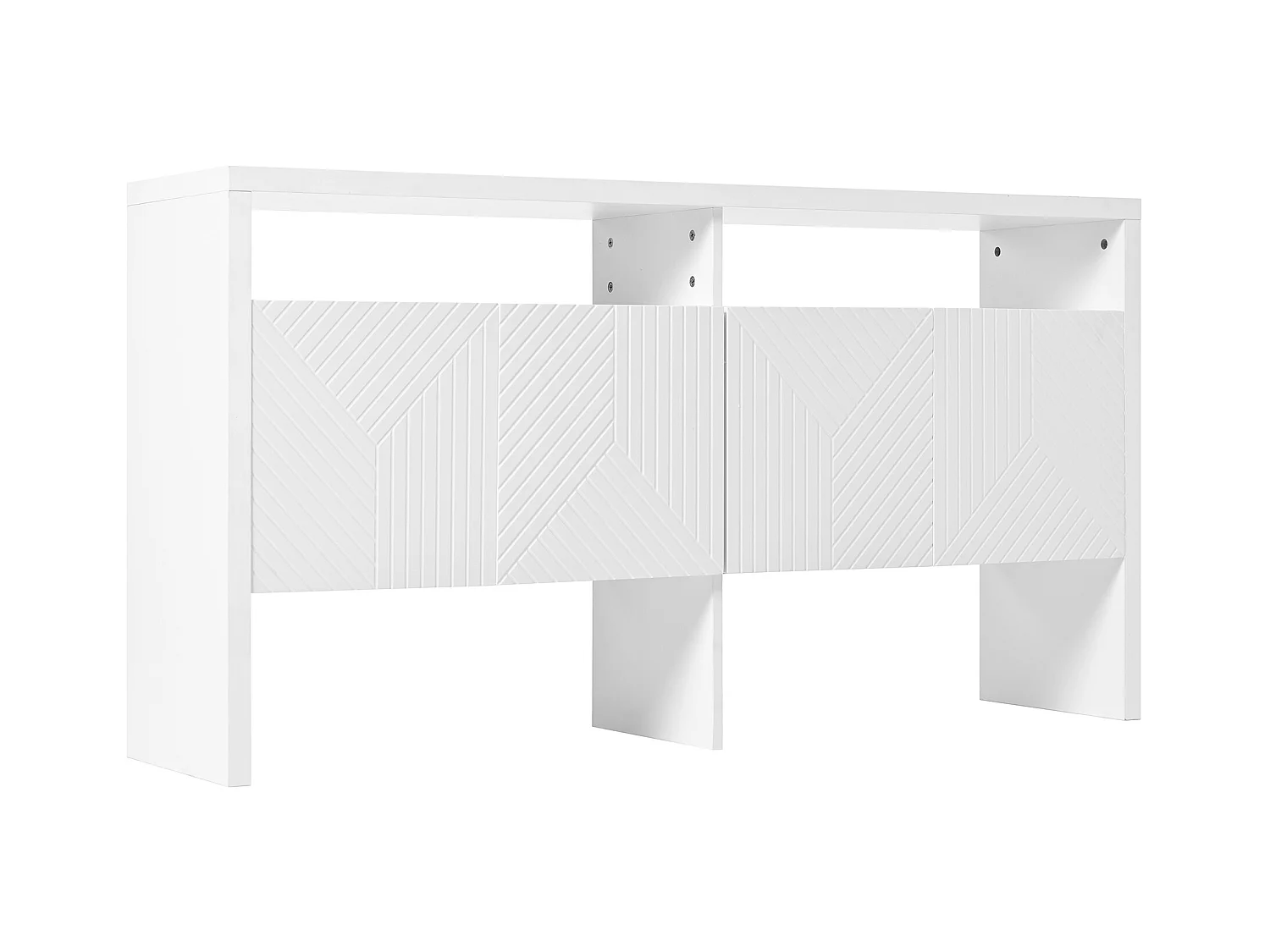Buffet moderno 140 x 35 x 75 cm - con 4 puertas - 2 compartimentos abiertos - MDF - Blanco