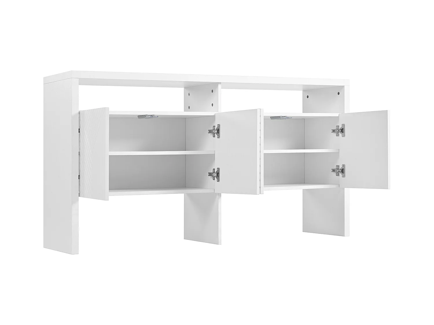 Buffet moderno 140 x 35 x 75 cm - con 4 puertas - 2 compartimentos abiertos - MDF - Blanco