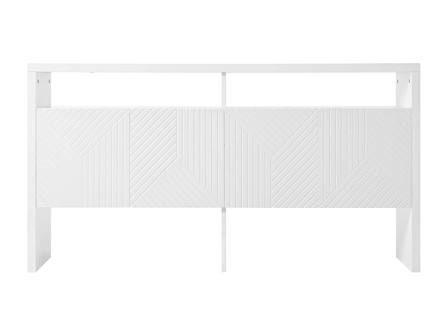 Buffet moderne140x35x75cm- avec 4 portes - 2 compartiments ouverts - MDF - Blanc