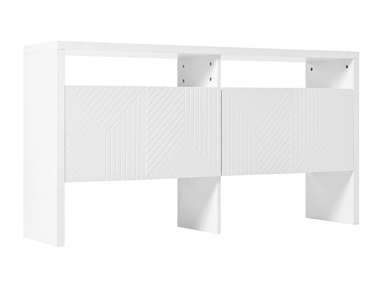 Buffet moderne140x35x75cm- avec 4 portes - 2 compartiments ouverts - MDF - Blanc