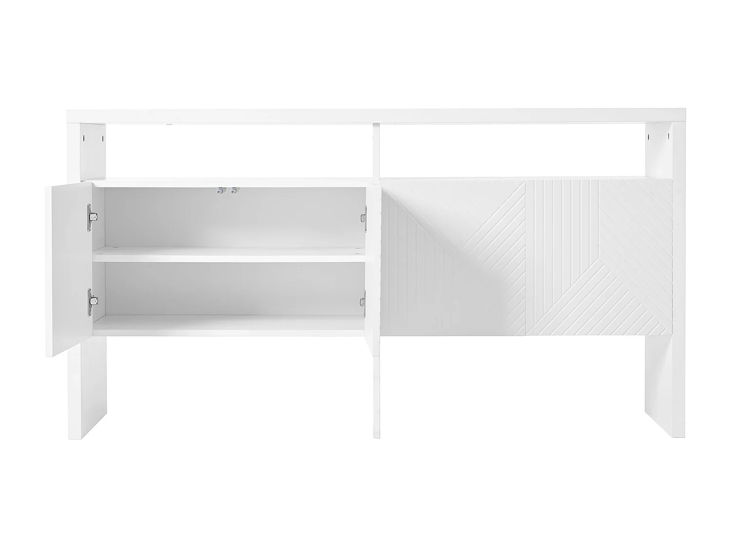 Buffet moderne140x35x75cm- avec 4 portes - 2 compartiments ouverts - MDF - Blanc