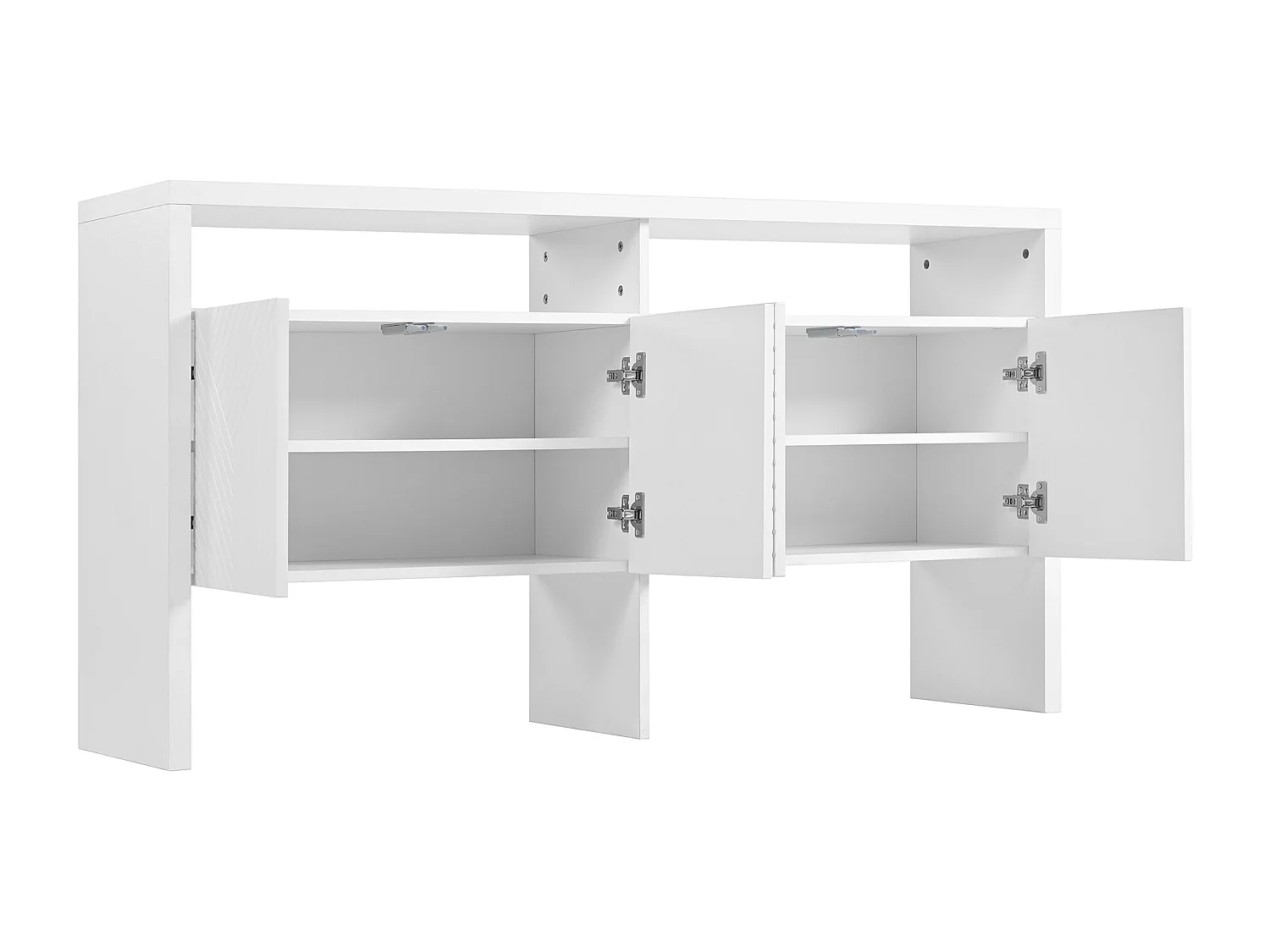 Buffet moderne140x35x75cm- avec 4 portes - 2 compartiments ouverts - MDF - Blanc