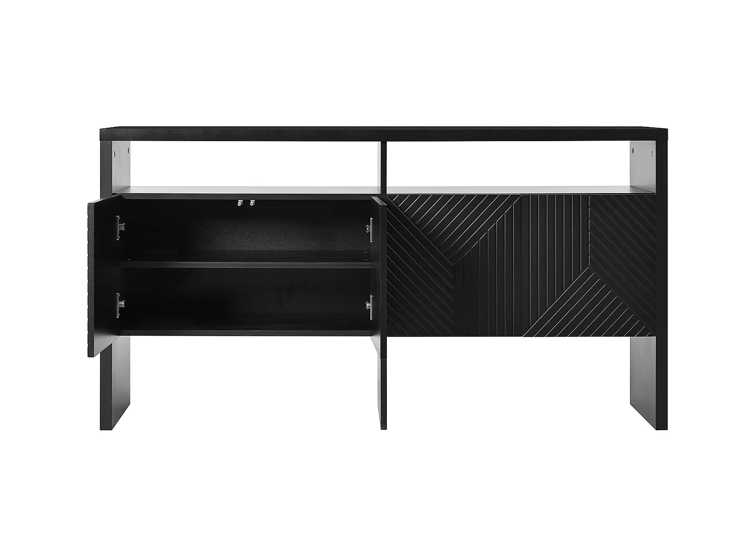 Buffet moderne140x35x75cm- avec 4 portes - 2 compartiments ouverts - MDF - Noir