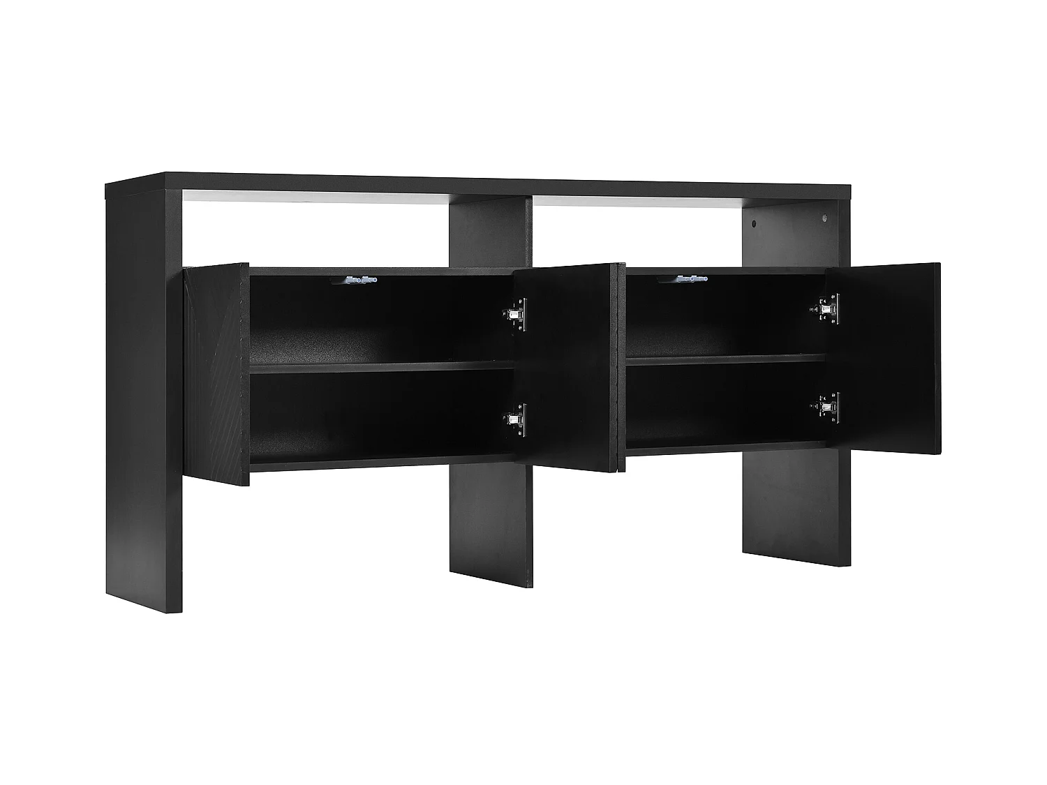 Buffet moderno 140x35x75 cm - con 4 puertas - 2 compartimentos abiertos - MDF - Negro