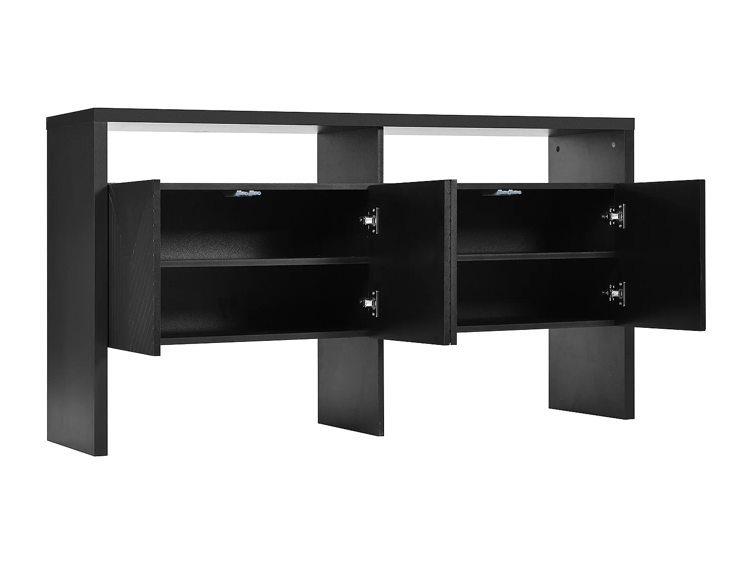 Moderne Anrichte 140x35x75 cm - mit 4 Türen - 2 offenen Fächern - MDF - Schwarz