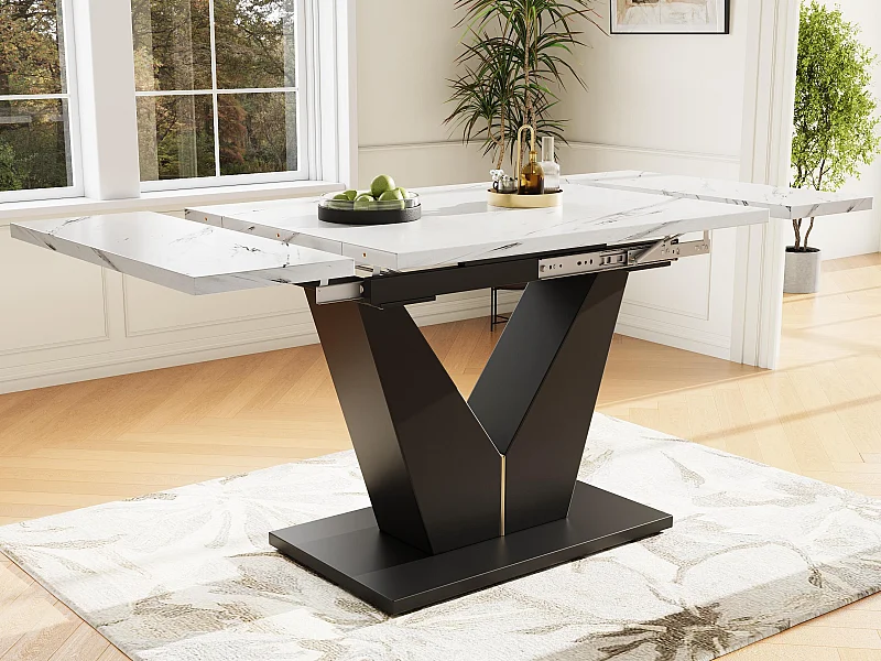 Mesa extensível 99-159x75x75 cm - Para 6 a 8 pessoas - Em MDF - Branco e Preto