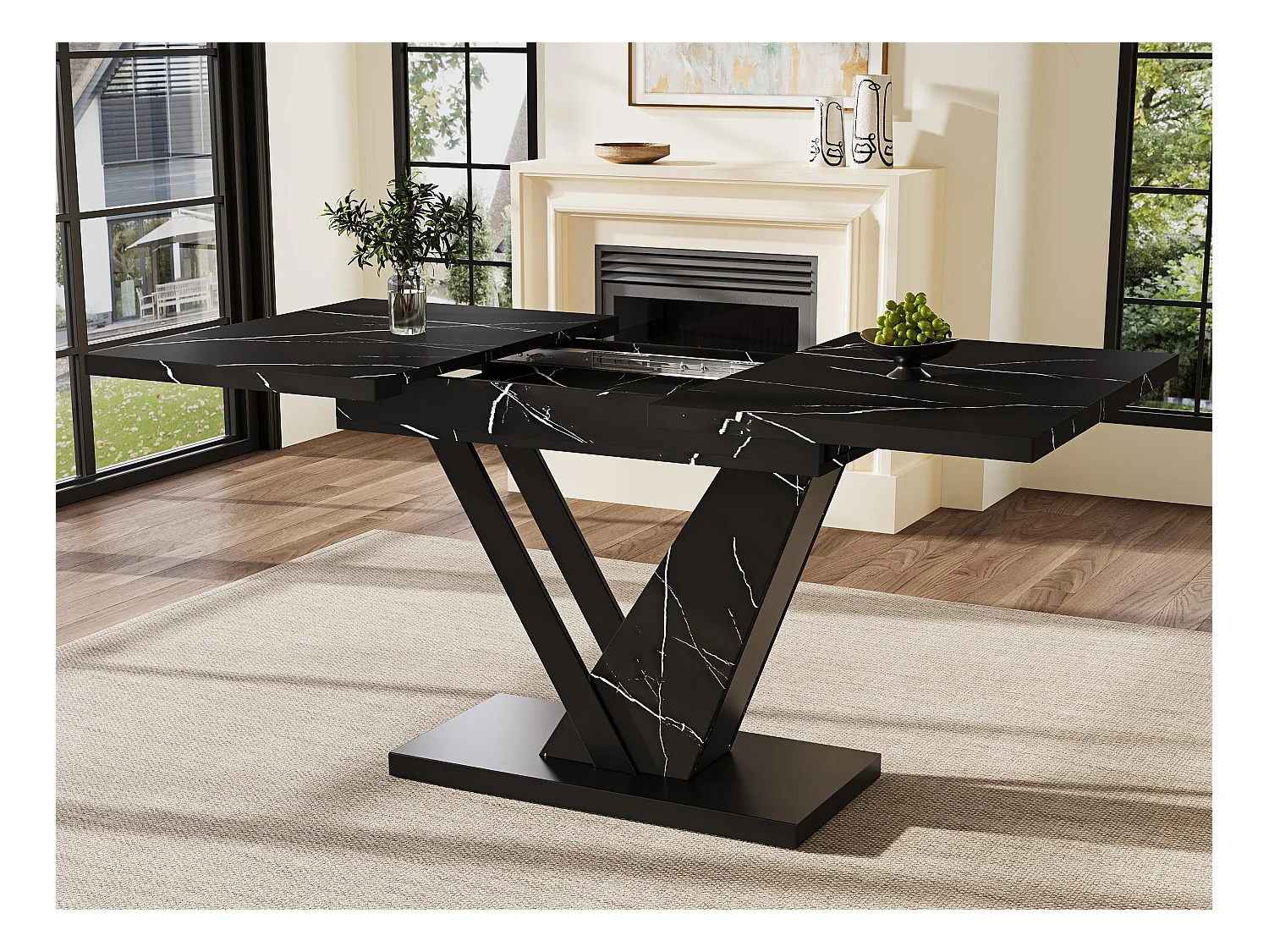 Table à manger extensible 120-160x75x75.5cm - 6 à 8 personnes - en MDF - Noir