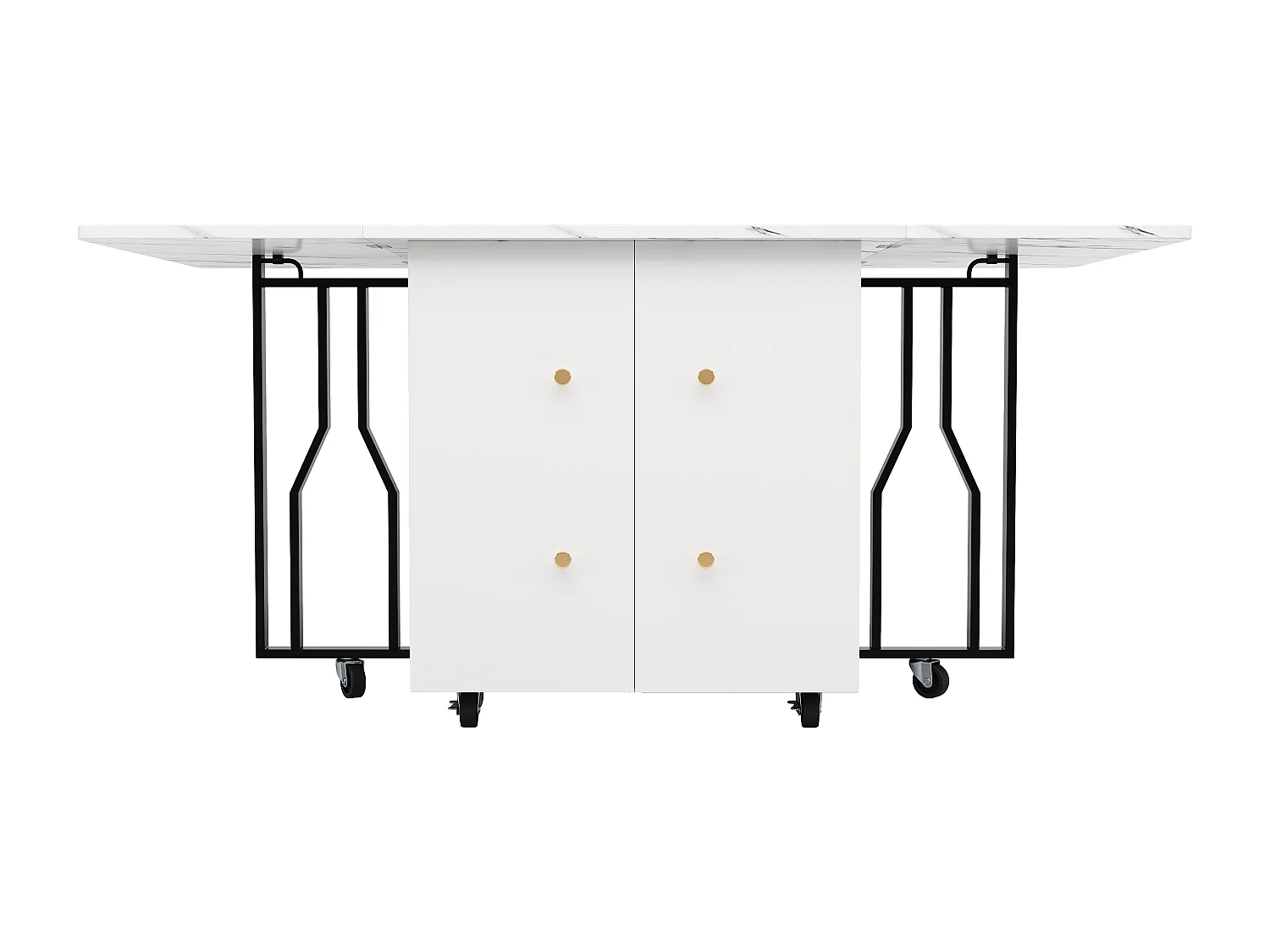 Mesa extensible - Patas de metal - Con 2 puertas - Con 6 ruedas - Blanco + Negro