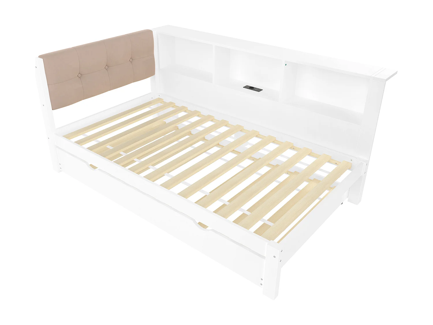 Kanapa rozkładana 90x200 cm​​ - Łóżko pojedyncze - Z łóżkiem schowkowym - Z taśmą LED - Z półką - Z portem USB - Sosna - Biały (bez materaca)