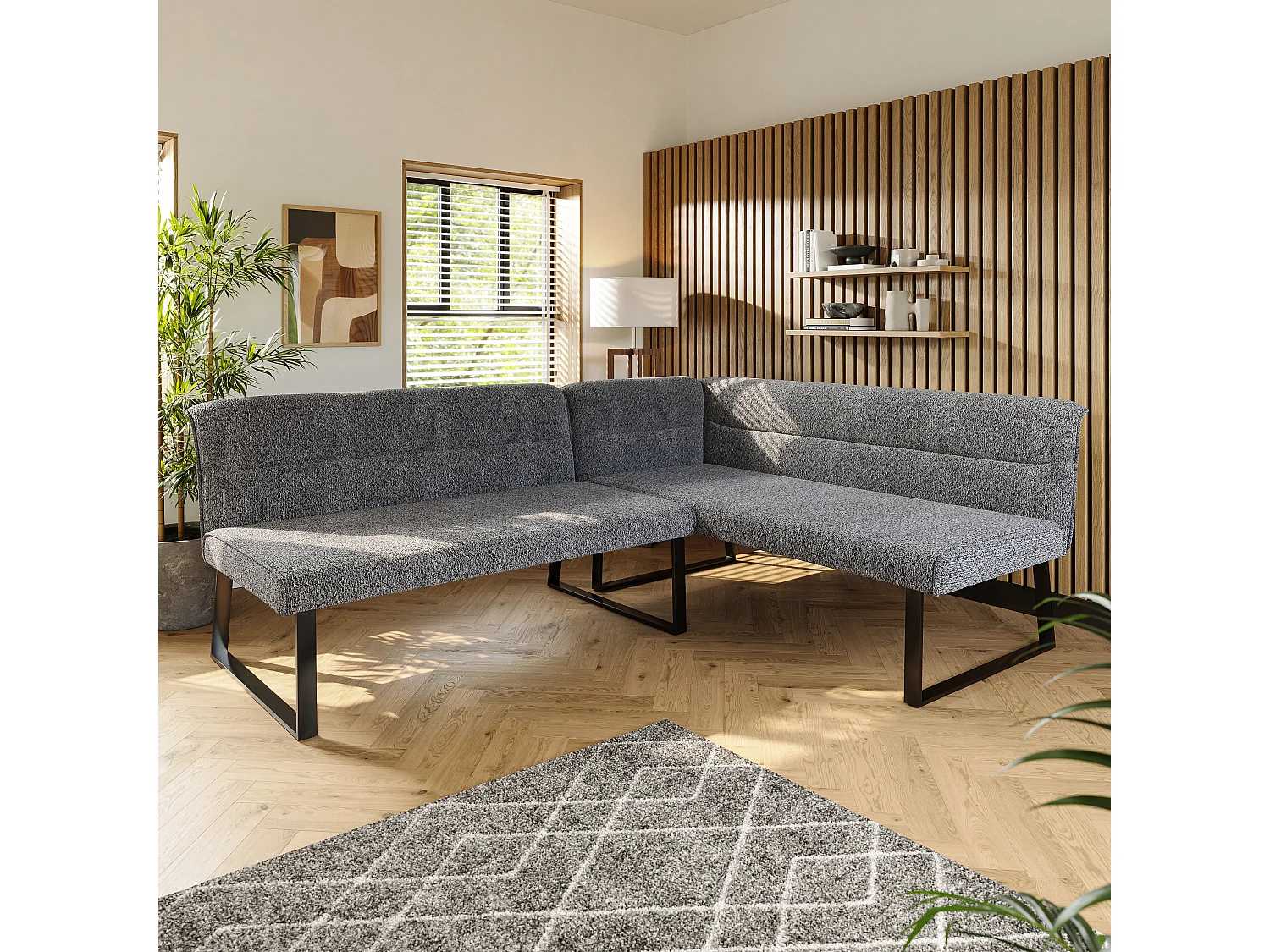 Table à manger et canapé en velours - Plateau de table en marbre artificiel - MDF - 4 à 6 personnes - Blanc + Gris