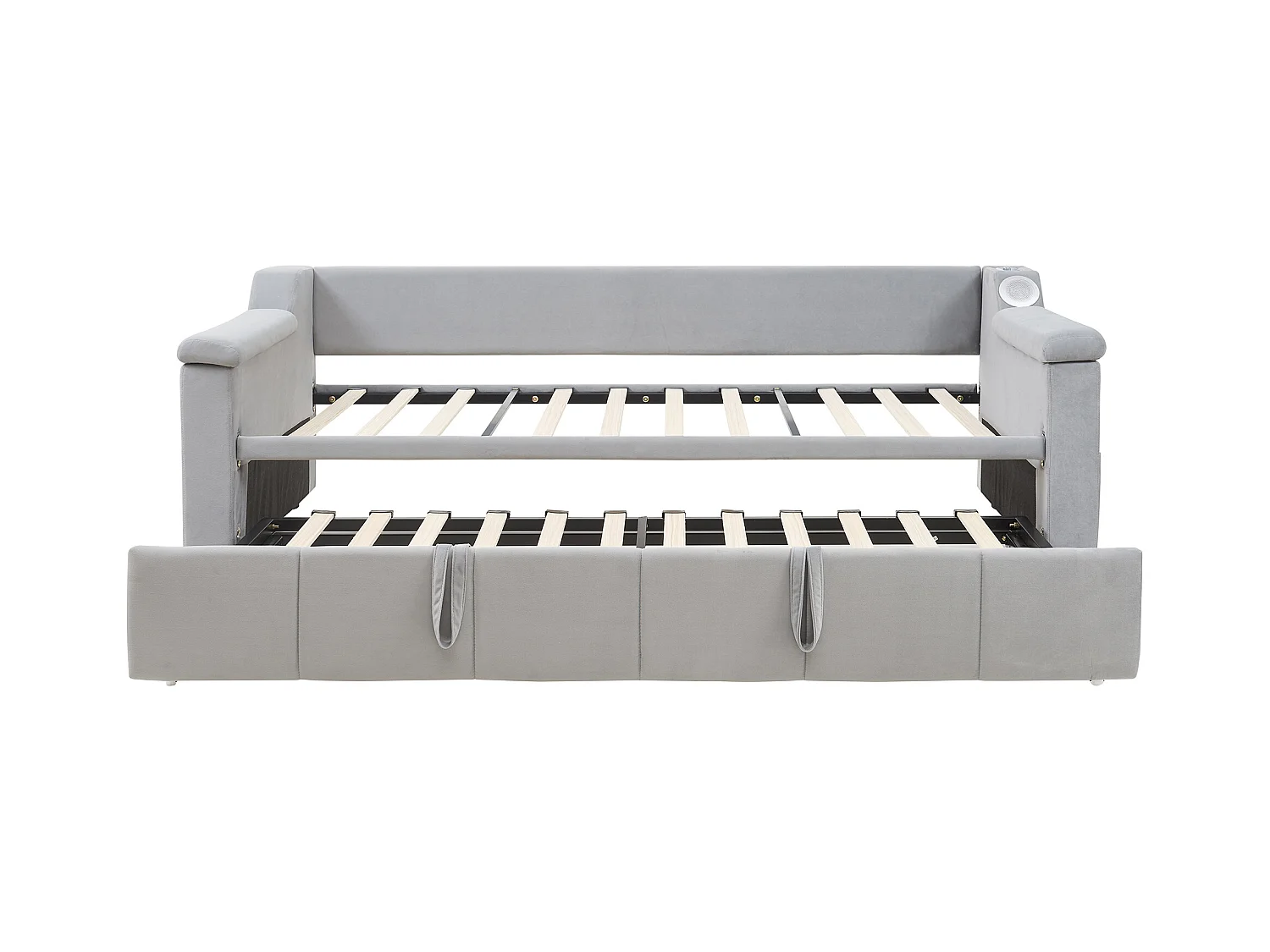 Canapé-lit rembourré 90x190 cm - avec port de charge USB - avec système audio Bluetooth intelligent - tissu velours - gris clair