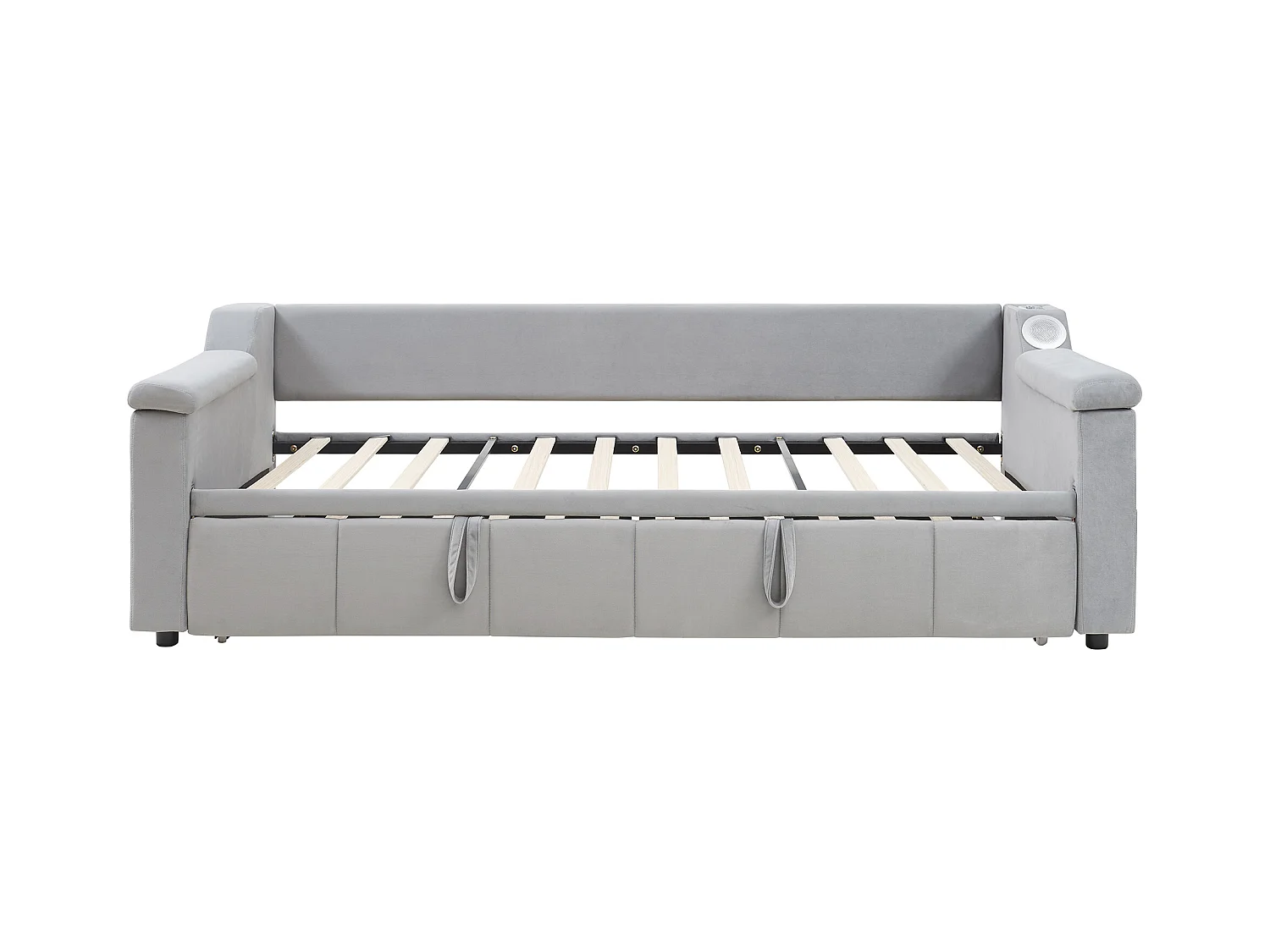 Canapé-lit rembourré 90x190 cm - avec port de charge USB - avec système audio Bluetooth intelligent - tissu velours - gris clair