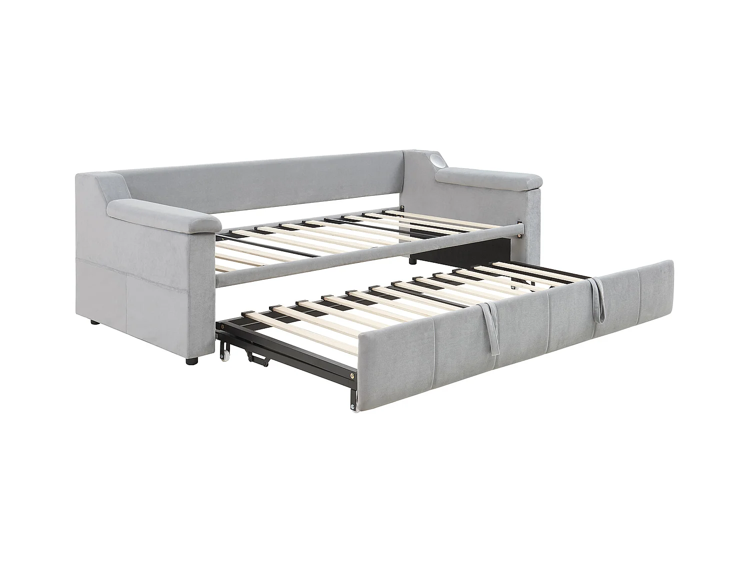 Canapé-lit rembourré 90x190 cm - avec port de charge USB - avec système audio Bluetooth intelligent - tissu velours - gris clair
