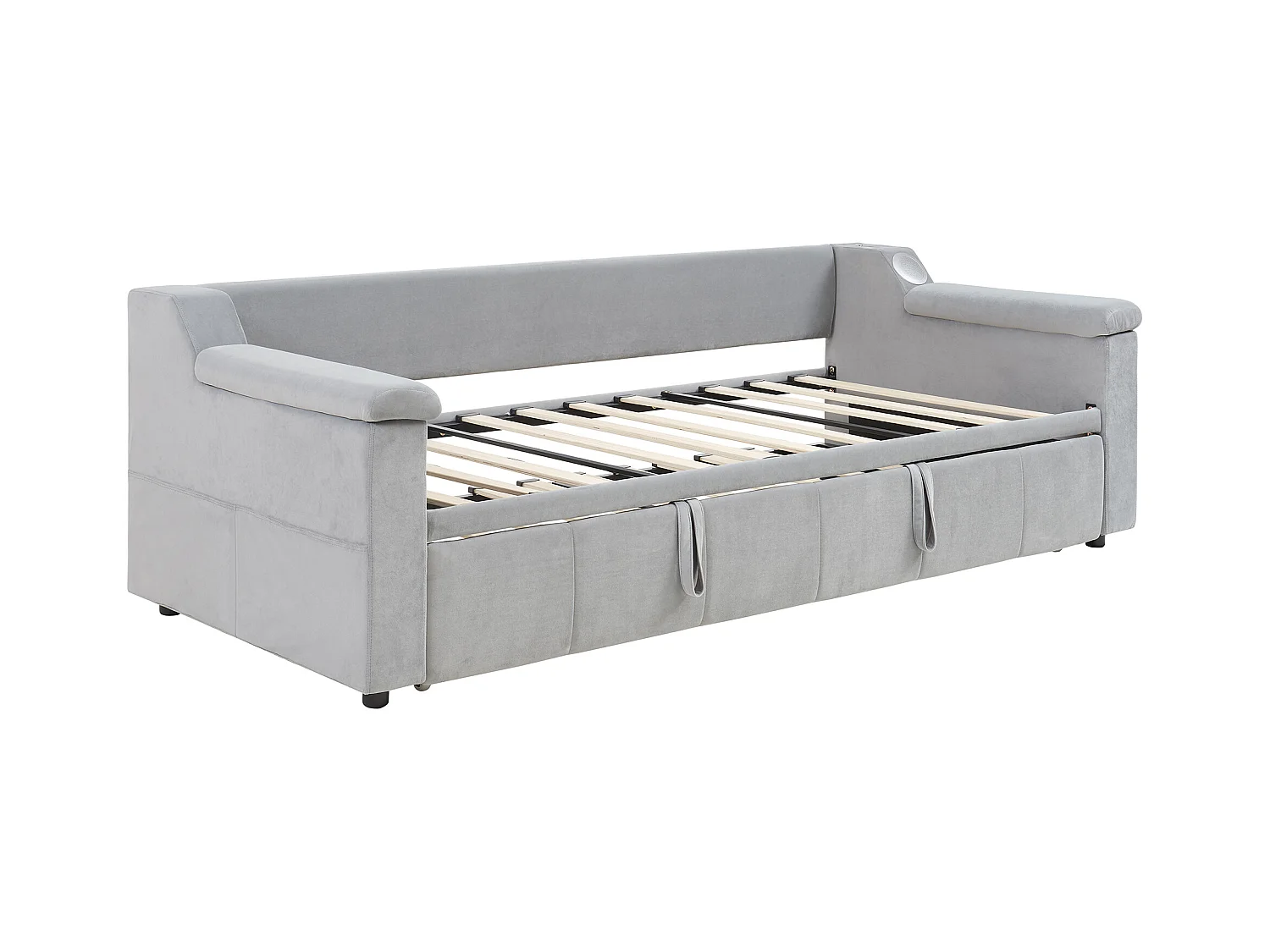 Canapé-lit rembourré 90x190 cm - avec port de charge USB - avec système audio Bluetooth intelligent - tissu velours - gris clair