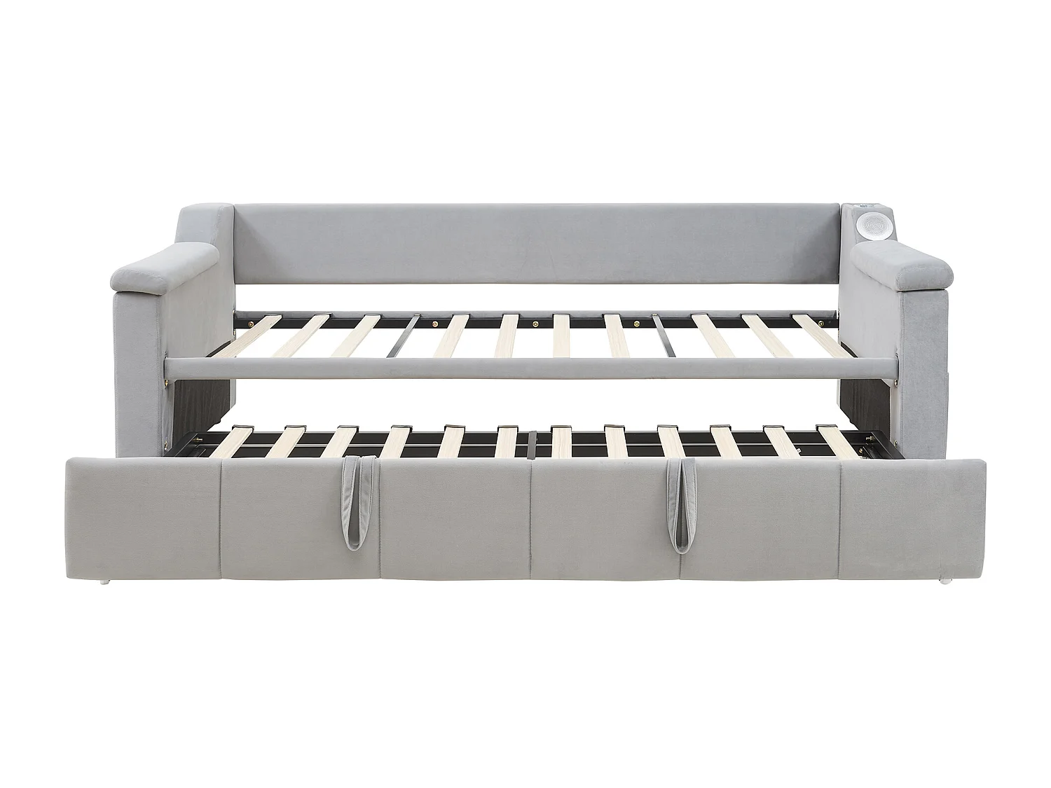 Divano letto imbottito 90x190 cm - con porta di ricarica USB - con sistema audio Bluetooth intelligente - tessuto velluto - grigio chiaro