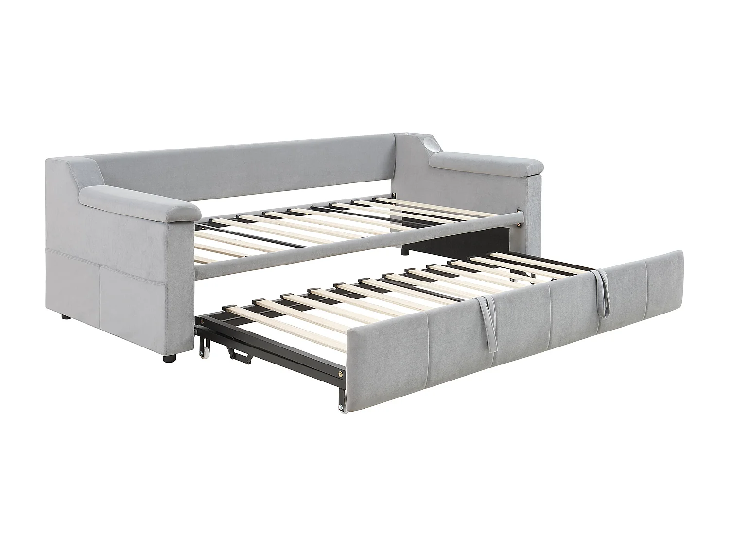 Divano letto imbottito 90x190 cm - con porta di ricarica USB - con sistema audio Bluetooth intelligente - tessuto velluto - grigio chiaro