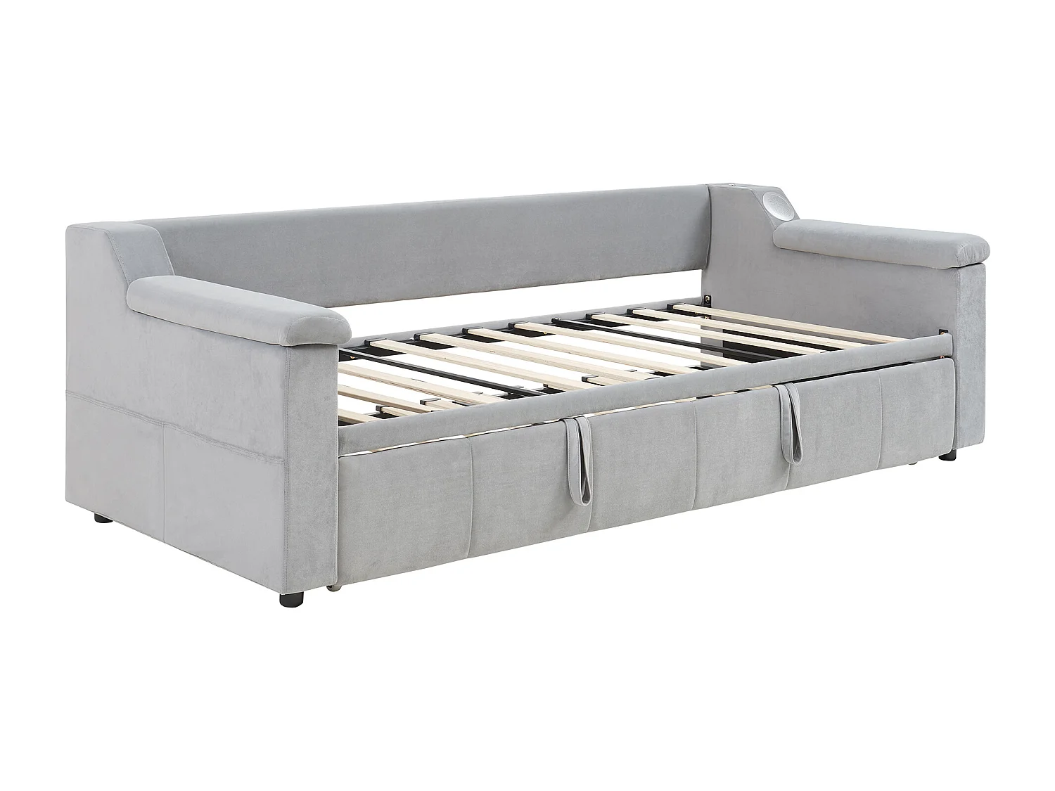 Divano letto imbottito 90x190 cm - con porta di ricarica USB - con sistema audio Bluetooth intelligente - tessuto velluto - grigio chiaro