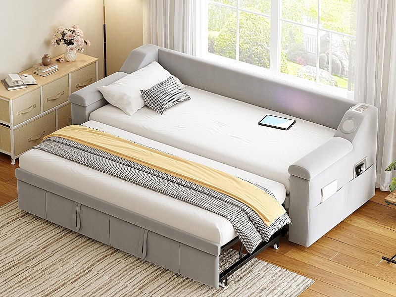 Canapé-lit rembourré 90x190 cm - avec port de charge USB - avec système ...