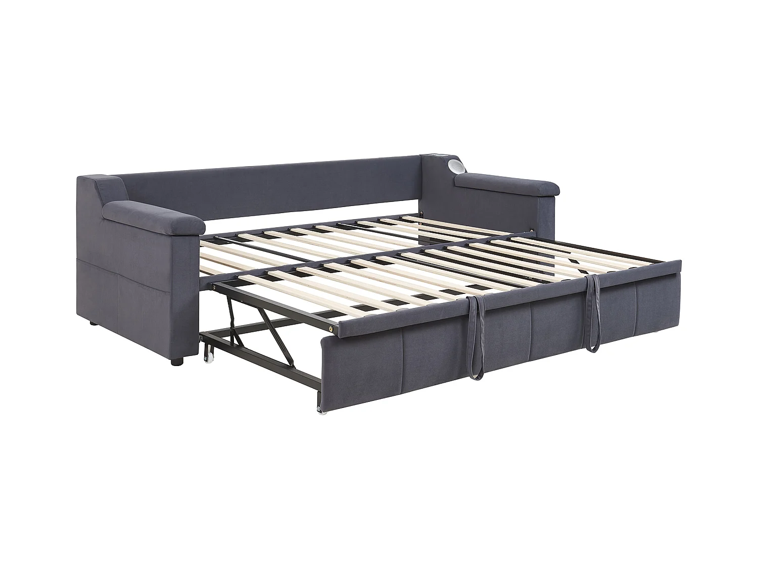 Tapicerowana sofa z łóżkiem 90x190 cm - z portem ładowania USB - z inteligentnym systemem audio Bluetooth - welurowa tkanina - ​​szary​