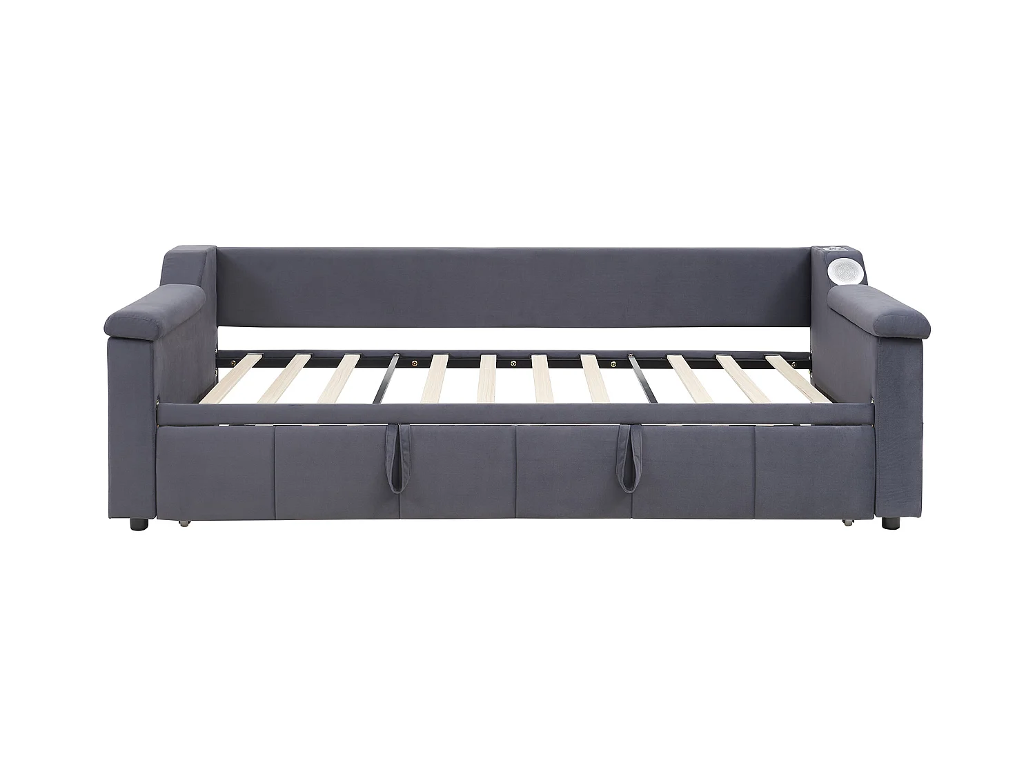 Tapicerowana sofa z łóżkiem 90x190 cm - z portem ładowania USB - z inteligentnym systemem audio Bluetooth - welurowa tkanina - ​​szary​